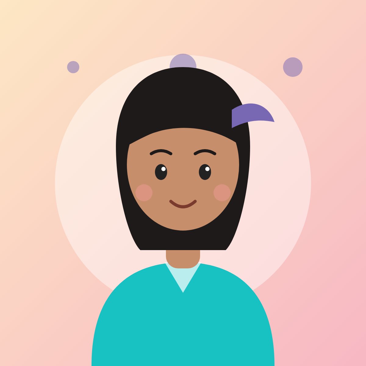 Character portrait of a smiling girl with a turquoise top