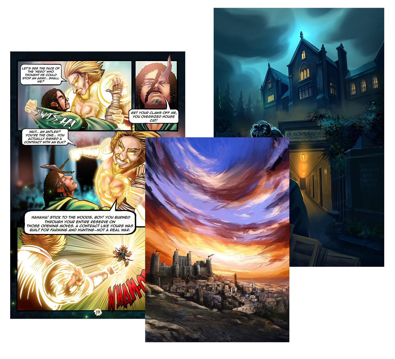 Tablet showing a book cover in progress with sketches, sample thumbnails and labels for USA, Australia, UAE, India, Saudi Arabia, South Africa and Czech Republic