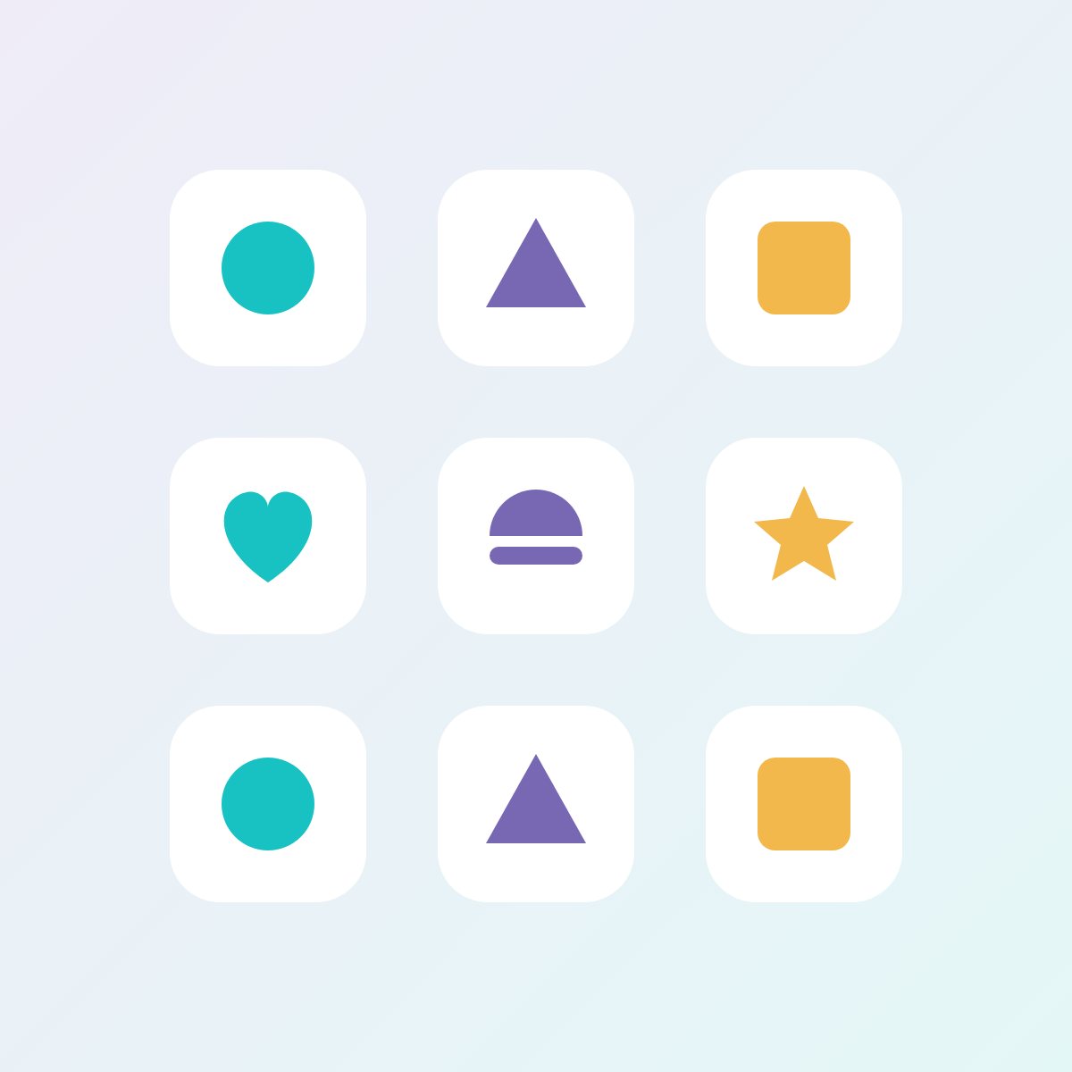 Grid of nine simple vector icons