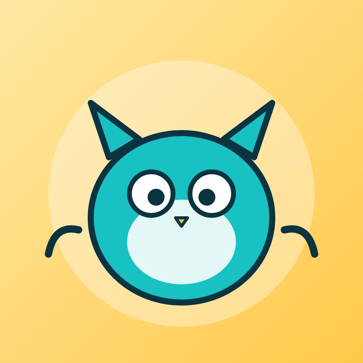 Cartoon owl mascot in turquoise with large eyes