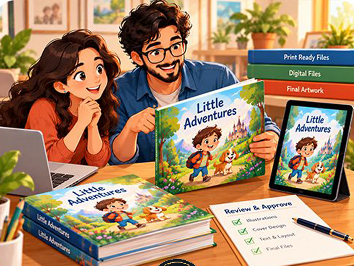 Finished printed books and approved files ready for delivery