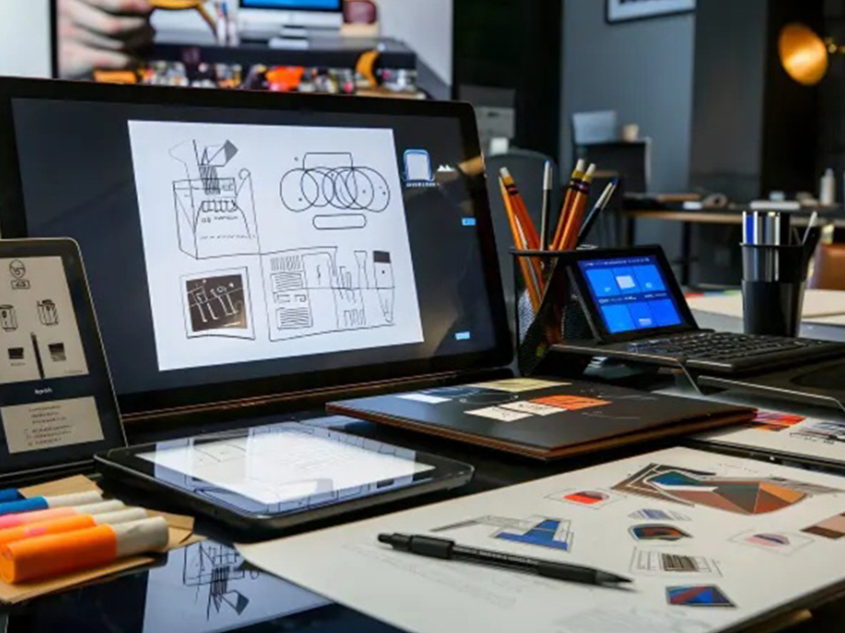 Illustration of designer workspace in the BookZen studio